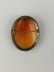 Antique Madonna Cameo Pendant Brooch 900 Silver Marcasite Shell Portrait Signed