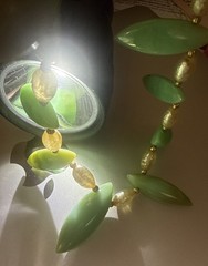 Heavy Vintage Unique Large Green Marquise Shape Opals & Faux Pearl Push in Clasp