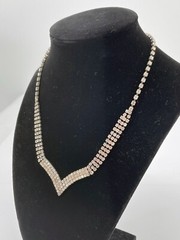 Antique Art Deco Silver Tone Multi Layer Rhinestone Collar Statement Necklace