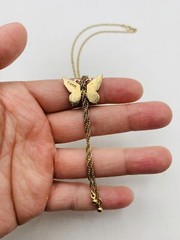 Vintage 1979 Avon Butterfly 17” Silver & Gold Tone Lariat Dangle Style Necklace