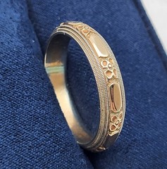Antique 14K Yellow & White Gold KEEPSAKE 5mm Floral Wedding Band Ring Size 10.75