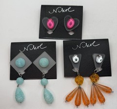 Vintage 80s Nikol Lucite Earrings Jewelry Lot 3 Pair Geometric Funky Plastic NOS