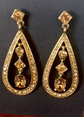 Vintage Champagne Glass Rhinestone Open Teardrop Dangle Earrings Gold Tone