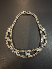 Vintage Art Deco Faux Emerald Green & Clear Rhinestones Collar Necklace