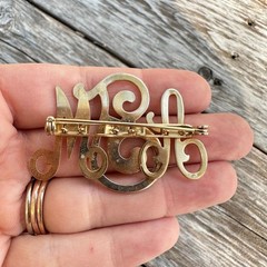 Vintage Jewelry AMT monogram brooch Gold Tone AMT Pin