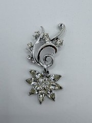 Vintage Corocraft Floral Dangle Brooch Silver Tone Signed