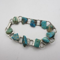 Vintage Stone Bracelet Blue Green Nuggets Silver Tone
