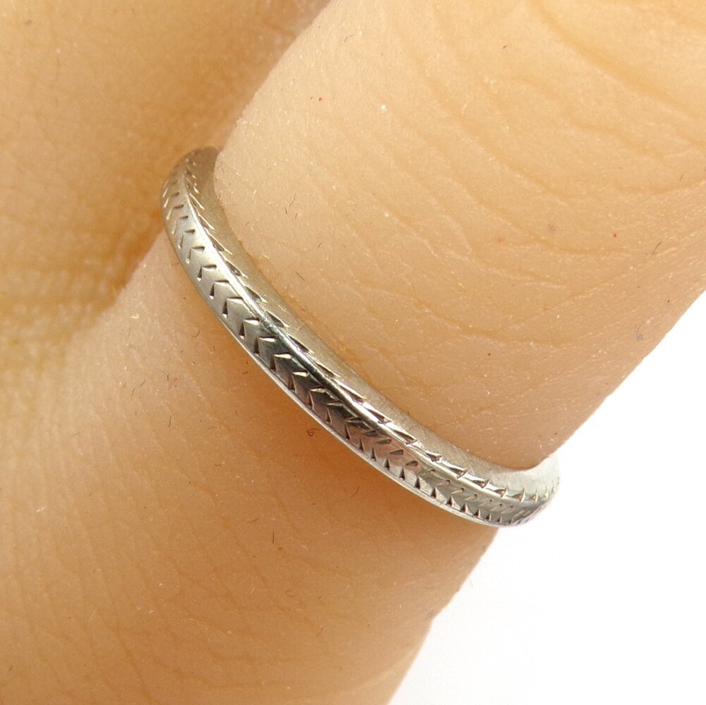 Belais Vtg Art Deco Etched Eternity Wedding Band 18K White Gold Ring Size 6 LLD3