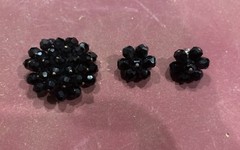 Vintage Black Faceted Glass Flower Pin Brooch With Matching Earrings