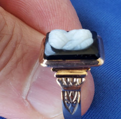Antique Victorian 14K GOLD Deco Ring Hard Stone High Relief Onyx Portrait Cameo