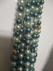 Vintage Glamor Blue Crystal Faux Teal Pearl Bead Chunky Multi Strand Necklace!