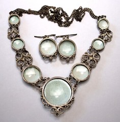 Vintage Unique Russian Enamel Hand Painted Jewelry Set Earrings & Necklace #29a