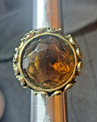 VINTAGE GOLD CITRINE AMBER SIZE 5 RING FILIGREE WORK SCROLL BEAUTIFUL-RETRO-1970
