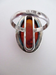 Womens Amber Ring Size 8 Elongated Oval 925 Sterling Silver