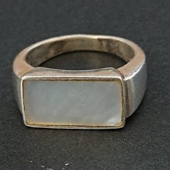 Sterling Silver Signet Ring Mother Of Pearl Modernist Minimalist Clean Design