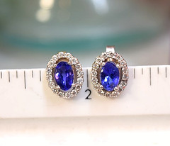 Vintage 14K White Gold Tanzanite Diamond Halo Stud Earrings