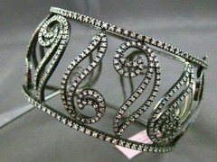 ESTATE WIDE 5.30CT DIAMOND 14K BLACK GOLD 3D FILIGREE MULTI LEAF BANGLE BRACELET