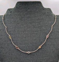 Vtg Sterling Silver Lab Created Gemstones Curved Tube Links 925 Necklace – 17.5″