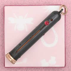 Antique Victorian NIELLO Red Paste Gold Filled Mechanical Pencil Pendant