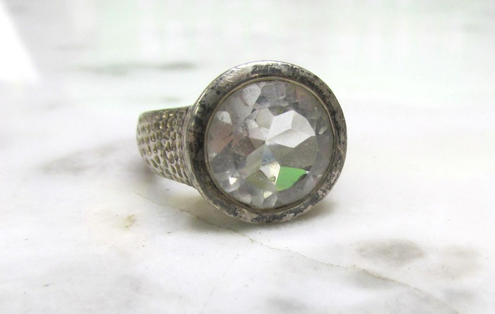 Vintage Sterling Silver Clear Stone Cocktail Ring ~ Size 6.5 ~ 9g ~ 10-H545