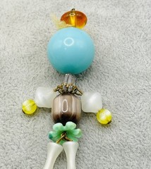 Vintage Articulated Bead Doll Pendant Moonglow Lucite Folk Art Charm Whimsical