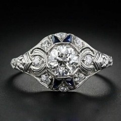 1.50Ct Art Deco Style Lab-Created Diamond & Sapphire Engagement Ring 925 Silver