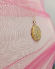 BOW Vintage LOCKET Gold Filled Y GF Necklace Antique Pendant Thick Hand Engraved