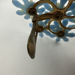 MCM Plastic Earrings Climbers Half Moon Clip On Blue Floral Rhinestone 3” Vtg