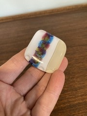 Fused Art Glass Brooch Pin White Red Blue Green Yellow Modern Abstract