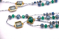 SAACHI Shades Blue & Green Glass Stone Rhinestone 80″ Long Necklace Earring Set