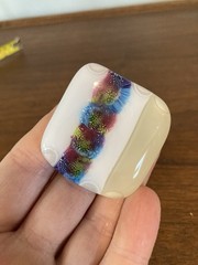 Fused Art Glass Brooch Pin White Red Blue Green Yellow Modern Abstract