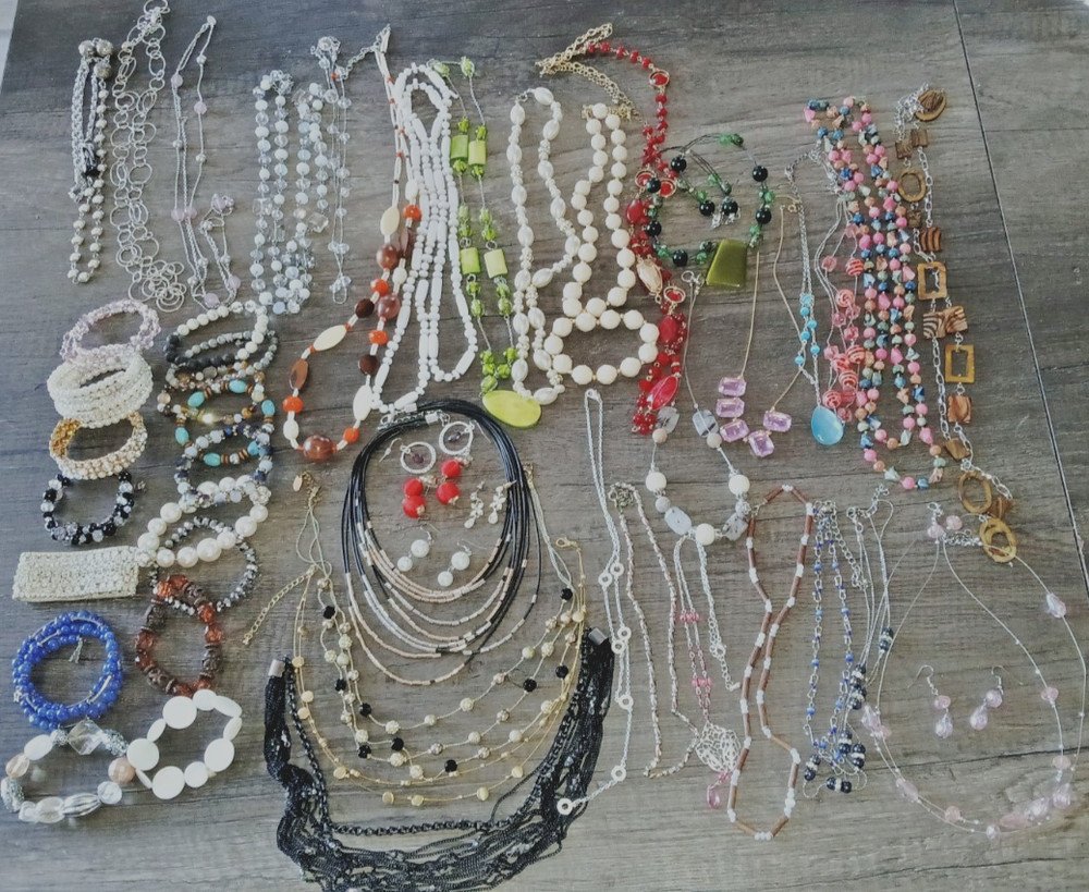 Vintage to now mixed materials necklace, earrings, bracelet lot