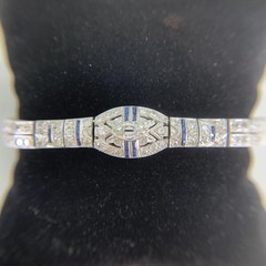Antique 1925 Art Deco Sapphire and Old Cut Diamond Bracelet Platinum