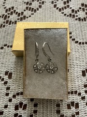 Art Deco Style Pave Rhinestone Silver Tone Pierced Wire Dangle Earrings 1.5”