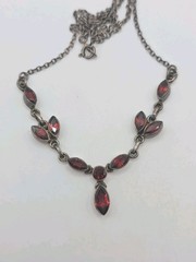 Vintage Sterling Silver 925 Garnet Collar Necklace 16″ 9.5g