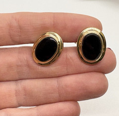 Vintage Hadley USA 12K Yellow Gold Filled Oval Black Onyx Bullet Back Cufflinks