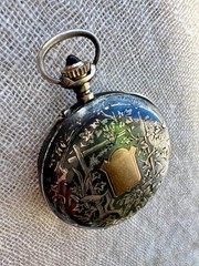 Antique Swiss .935 Silver Niello Pocket Watch Case Perret & Berthoud Locle