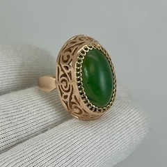 Rare USSR Vintage Original Rose Gold Natural Nephritis Ring 583 14K 7,30 g.