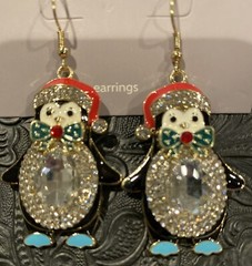 hildie & jo Penguin Earrings Rhinestones French Hook Back Christmas New
