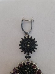 Handmade Beaded Drop Earrings Red Black Crystals Vintage Chandelier Dangle