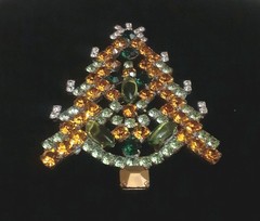 Vintage Bijoux MG Jeweled Czech Christmas Tree Brooch Rare Beautiful