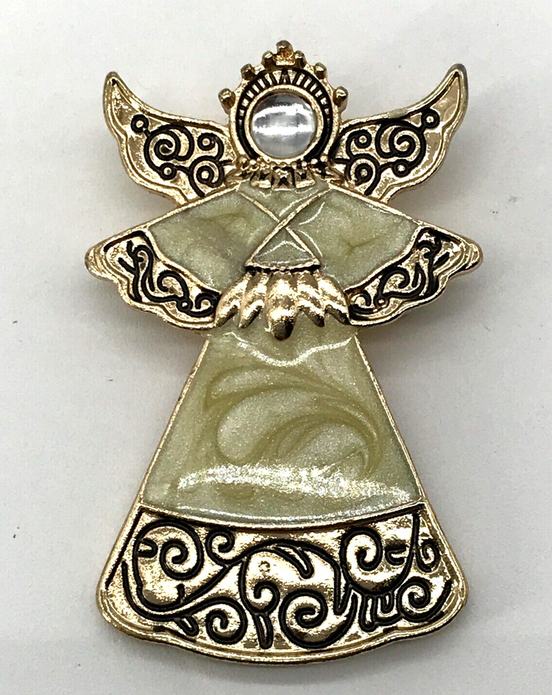 Vintage KC Kenneth Cole Angel Brooch Pin Enamel Gold Tone Christmas Holidays