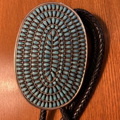 Zuni Bolo Tie, 211 Stones, Larry Moses Begay, Made From Belt Buckle