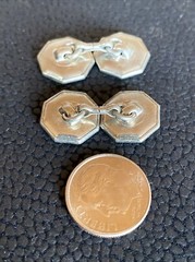 Iridescent MOP Mother of Pearl Octagonal Silver Tone Antique Edwardian CuffLinks