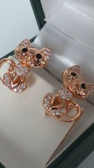 Vintage 1990s 14 Ct Rolled Gold Zircons Cat Earrings-Hallmarked 585 RG!!!