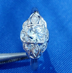 Original EARTH MINED DIAMOND Deco Engagement Ring VINTAGE PLATINUM Solitaire 8