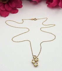 Gold Vermeil Sterling Silver CZ 4-Heart Drop Pendant Necklace 18″ Spring Ring