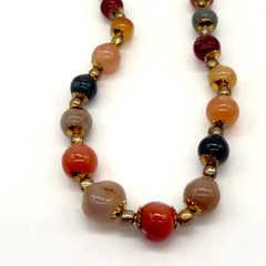 Vintage Beggars Beads Necklace Multicolor Stones Barrel Clasp 18 Inches
