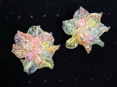 Vtg Acrylic Resin Big Flower Petal Pastel Shiny Statement Clip Earrings 1.75″