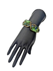 Vintage Gold Tone Bracelet w/ Blue & Green Stones • Bold Statement Jewelry